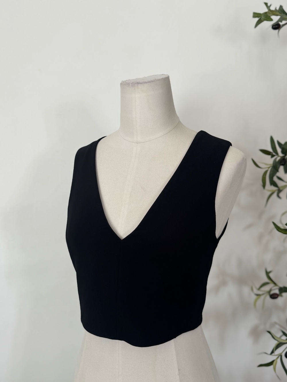 Wilfred Aritzia Black Deep V Cropped Top XS Exposed Back Zip Minimalist